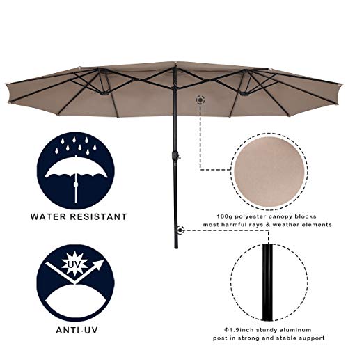 Tangkula 15 Ft Patio Umbrella Double-Sided Outdoor Market Table Umbrella With Crank (Beige) #TOP6