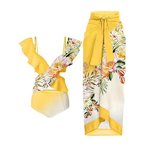 Ensemble fitness et maillot jaune à imprimé floral pour vos journées à la plage