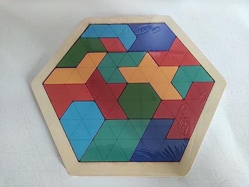 Coogam Wooden Kids Puzzle - Hexagon Shape Pattern Tetris Block Tangram Logic IQ Game STEM Montessori Brain Teaser Toy Gift for Teenagers