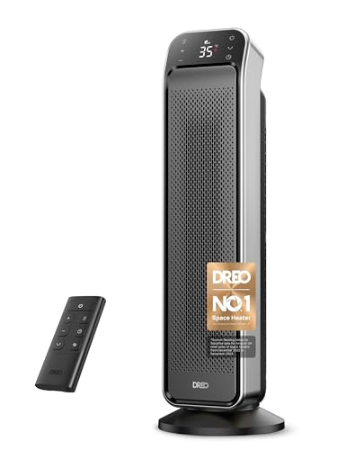 Dreo 25 Inch Electric Heaters for Home, 70° Oscillating Fan Heater with Remote, 32dB Silent Ceramic Space Heater for Large Room, Low Energy, 3-Mode 3-Speed, Timer, Overheating&Tip-Over Protection