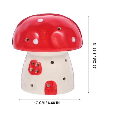 Lámpara de Mesa de Noche Hongo Cerámica Roja miniatura 2