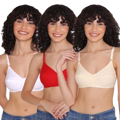 Image of INKURV Cotton Hosiery Bra for Women's Daily use, Full Coverage Bra for Regular wear, Non Padded, Non Wired Everyday Bra with Rich Cotton-Zoe Combo of 3