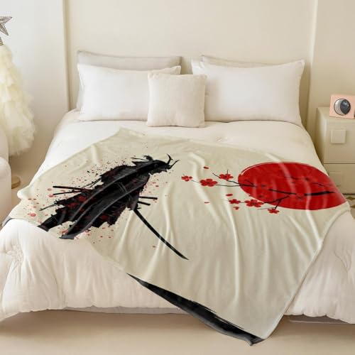 Couverture flanelle Ukiyo-e samouraï 150x200 cm plaid cerisier lit - 6
