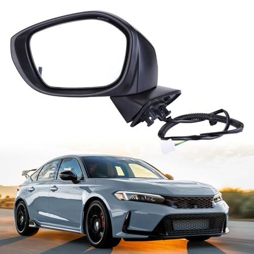Left Side Mirror Assembly with Power Glass Manual Folding Compatible with Honda Civic Sport Si LX 2022 2023 Driver Side Mirror Replace OE 76208T20A01-PFM 3 Pins Power Adjust