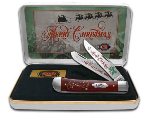 Case XX Knives Merry Christmas Smooth Red Bone Trapper Stainless Pocket Knife CAT-MC/RSB