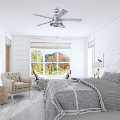 Prominence Home Brightondale, 52 Inch Industrial Style Indoor Outdoor LED Ceiling Fan with Light, Pull Chain, Dual Mounting Options, 5 Dual Finish Blades, Reversible Motor - 51660-01 (Galvanized) - Image 2