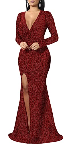 Image of Formal Long Sleeve Dress for Women Sequin Bodycon Ruched Sparkly Dresses