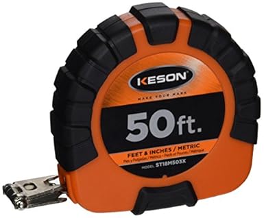 Keson ST18M503X Closed-ABS Housing Steel Tape Measures with Speed Rewind (Graduations: ft, in, 1/8 & cm, mm), 50-Foot/15M