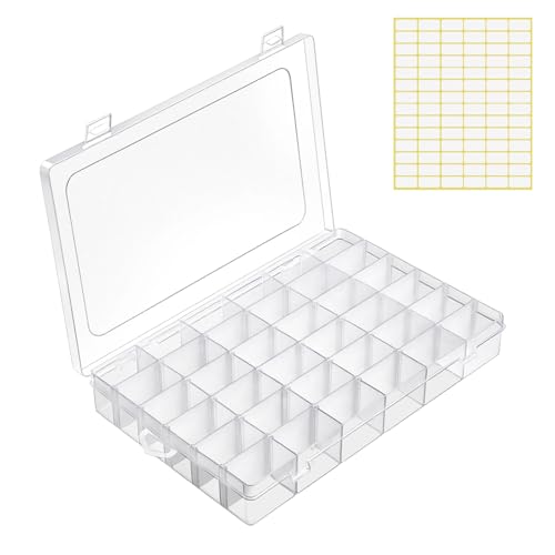 Vicloon Boite Compartiment Transparent, 1PCS Boite Rangement Plastique avec 36 Compartiments, Boites de Rangement Plastique avec Séparateurs Réglables, Pour...