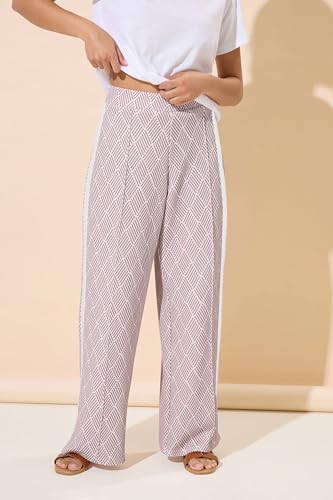 Petite Women's Jacquard Side Stripe Wide Leg Pants Light Pink2