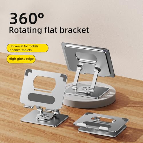 Image of iPad Holder Stand, Tablet Holder with Thickened 360 Rotating Base Dual Rod Adjustable Aluminum Stand for All 4-12.9'' iPad Surface Samsung Phone Tablet Kindle E-Reader and More, Silver