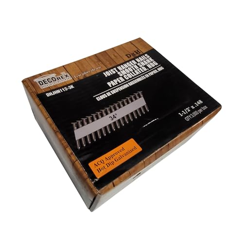 Decorex Hardware - Joist Hanger Nails 1-1/2" x .148 – 34° Paper Tape Collated Metal Connector Nails, Hot-Dip Galvanized, Full Round Head, for ACQ Lumber – 3000pcs Contractor Pack – for Metal Connector Nailers