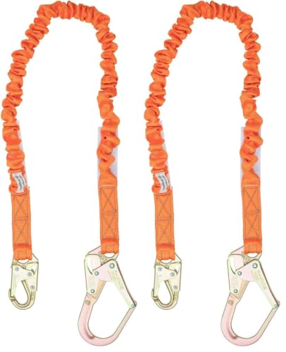 Image of Malta Dynamics 6' Single Leg Stretch Internal Shock Absorbing Lanyard with 1 Rebar Hook and 1 Steel Snap Hook, OSHA /ANSI Compliant (Pack of 2)