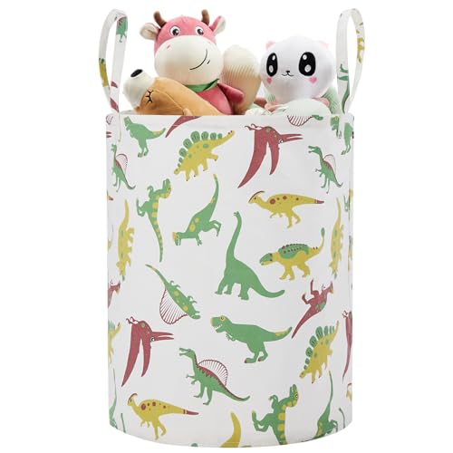 Image of Large Storage Basket for Girls and Boys, Collapsible Laundry Hamper with Long Handles, Toy Bins for Nursery, Kids Room Décor (Green Dinosaur)