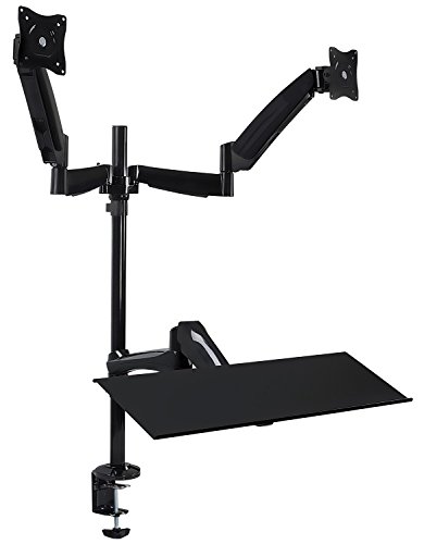 Mount-It! Sit-Stand Desk Mount Workstation, Height Adjustable Standing Desk, Ergonomic, Dual Monitor and Keyboard Mount, 22, 23, 24, 27 Inch Monitors, Gas Spring Arm, C Clamp Base, Black (MI-7922)