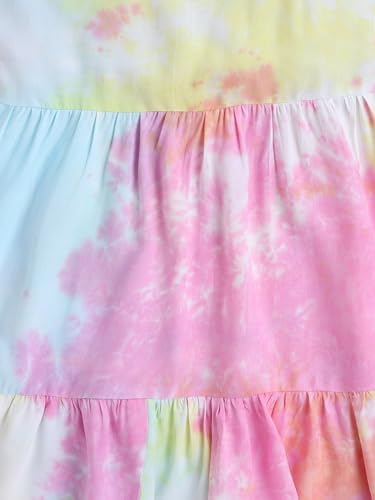 Image of The Magic Wand Rayon Tie & Dye Print Kids Dress Girls, Sleeveless Frocks Regular Fit Midi Singlet Strappy Dresses, Multicolor, 3-4 Year