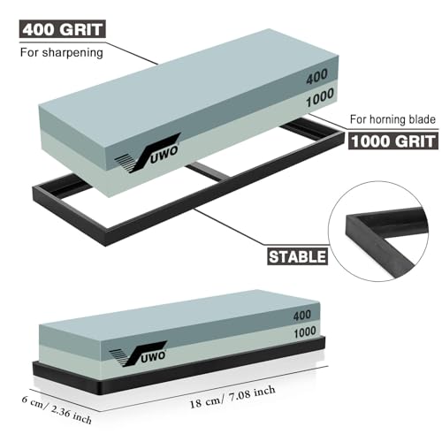 Miniatura 2 de Piedra de Afilar - Profesional Afilador de Cuchillos de Doble Cara Grano 400&1000 Piedra de Agua con Antideslizante Silicona Base para Cocina