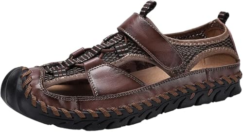 Mens Summer Breathable Sports Sandals Leather Hiking Comfortable Slippers Closed Toe Outdoor Casual Fisherman Shoes