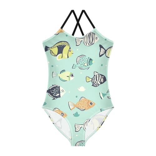 ZZKKO Tropical Fish Green Girls Swimsuit One Piece Bathing Suit for Baby Girls' Swimwear 3-10T