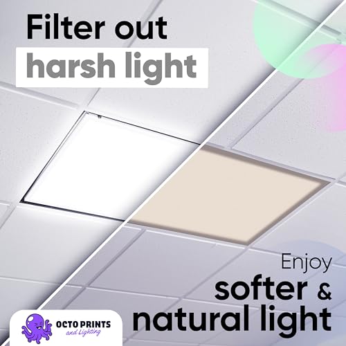 Image of Fluorescent Light Covers for Ceiling Lights Classroom, Magnetic Fabric Light Covers for Ceiling Lights, Warm Beige Ceiling Light Covers for School, Office, Cubicle 2x4 LED Light Cover 4 Pack