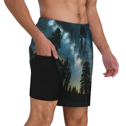 Night Sky with Trees Print Men Hawaiian Shorts Quick Dry Swim Trunks Surfing Beach Vacations Summer Activity3