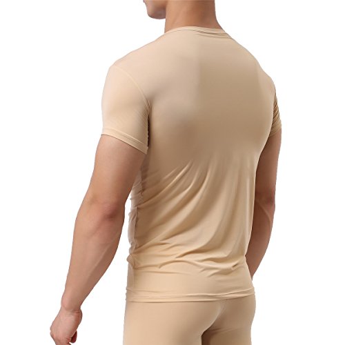 YUFEIDA Men's Sexy Underwear Shirts Short Sleeve T-Shirt Mesh Sheer Top Undershirt Sleepwear2