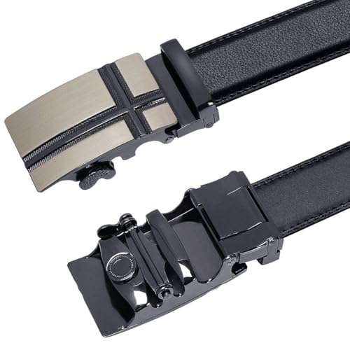 Image of GUSTAVE Automatic Leather Belt For Men, Width 3.5 Cm, Length 130 Cm, Ideal Belt For Men Leather - Versatile And Durable, Perfect For Formal And Casual Wear(Including Gift Box),black