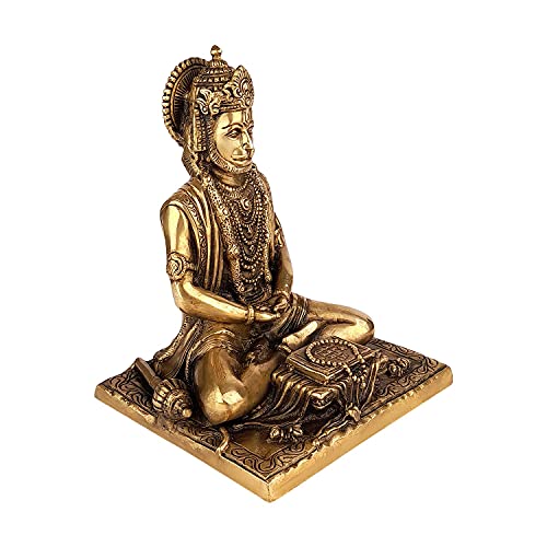 Image of Kartique Brass Ram Bhakt Hanuman Ji Idol for Home and Pooja | Bajrangbali Murti in Meditation Gold Color Height 7.5 Inch