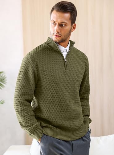 Men's Quarter-Zip Sweater Textured-Knit Mock Neck Pullover