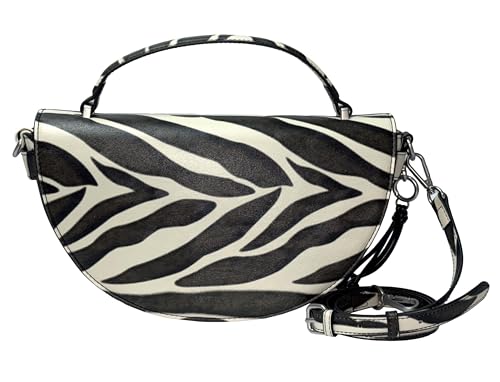 Bolso bandolera Sandve elegante diseño tipo saddle con textura de cebra