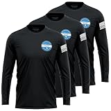 3 Pack Custom Dry Fit Long Sleeve Shirts for Men, Add Your Custom Logo Front & Back Printing, Moisture Wicking Sun Protection UV Workwear T-Shirts Black
