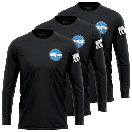 3 Pack Custom Dry Fit Long Sleeve Shirts for Men, Add Your Custom Logo Front & Back Printing, Moisture Wicking Sun Protection UV Workwear T-Shirts Black