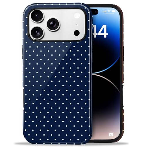Amzfield Compatible with iPhone 17 Pro Max Case Cute Polka Dot Aesthetic Retro Design for Women Girls Fall Simple Chic Girly Pretty Dual Layer Hybrid Protection Elegant Case, Navy Blue