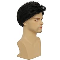 Vista 36 de Kaneles Peluca corta gris de repuesto sintético para hombre, disfraz de Halloween, cabello natural suave en capas (gris)