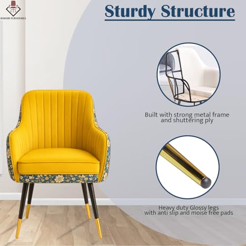 Image of Set of 2 Accent Chair for Living Room | Modern Armchair in Soft Velvet Fabric with Sturdy Legs | Premium Chair for Home Living Room Bedroom Restaurent | (Dual Fabric, Yellow)