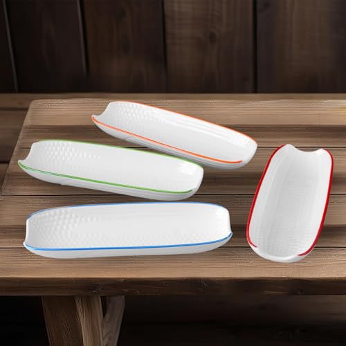 Image of Cinf Ceramic Corn Cob Holders Set of 4, 8.8 inch Colorful Serving Dishes