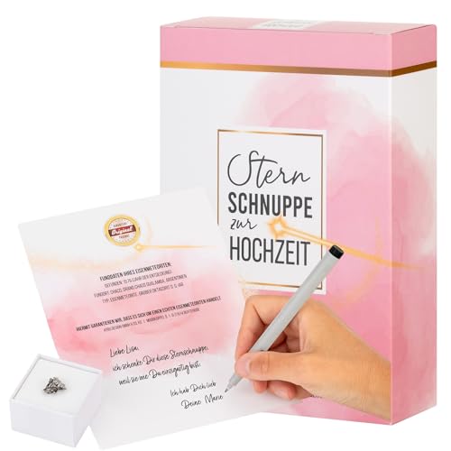 4you Design Sternschnuppe zur Hochzeit mit Zertifikat - Geschenk für Männer & Frauen - Glücksbringer Geschenkidee - Einzigartiges Hochzeitsgeschenk - Geschenkbox Rosa