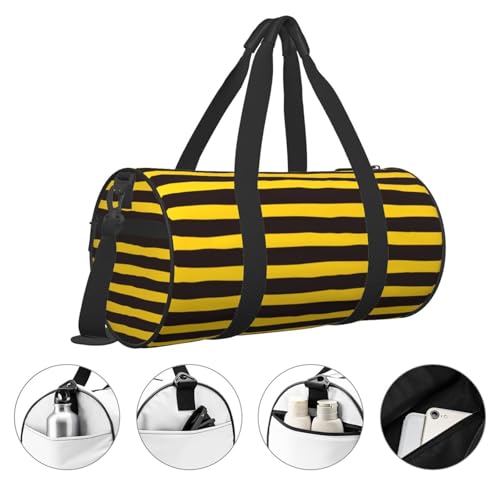 Bee Stripe Print Travel Duffle Bag, Sports Gym Bags for Women Men, Carry On Weekender Overnight Personal Item Travel Bags3