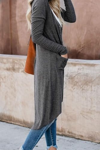 Image of Alaster Queen Women's Open Front Cardigan Button Down High Low Hem Knitted Cardigan Outwear with Pockets