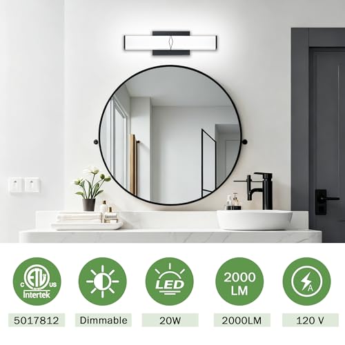 Image of 16 Inch Bathroom Vanity Light 2000LM, 5700K Daylight White Modern Bathroom Light Dimmable, AC 120V 20W Matte Black LED Vanity Lighting Fixtures Wall Sconce ETL Certified, 1Pack