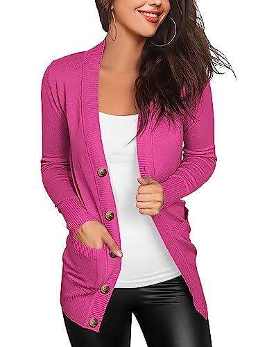VERABENDI Women Long Sleeve Snaps Button Down V Neck Cute Knit Sweater Cardigan