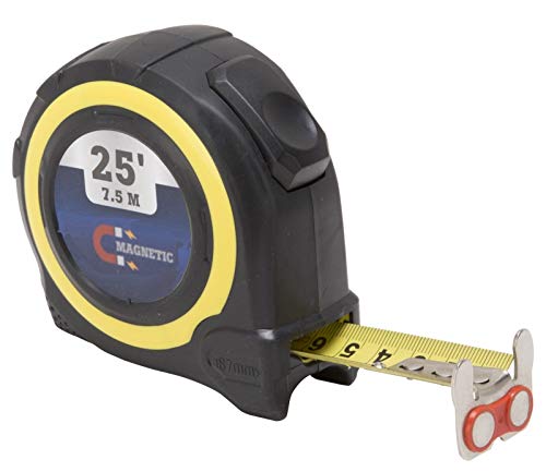 Edward Tools MagTape Magnetic Tape Measure - Magnetic Dual End Hook - Double Sided Coated Blade Nylon - Quick Retract Button -Impact Resistant Case - Inch & Metric (25 Foot)
