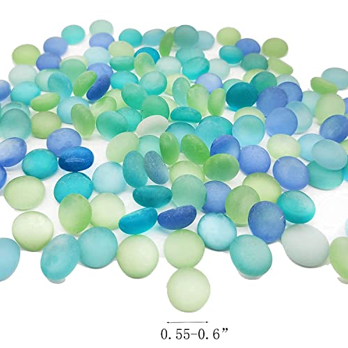 Happyfiller FROSTED MIXED-2LB 2 Pound Frosted Sea Glass Gems Matted Flat Marbles Pebble Stones For Vase Fillers Beads,Table Scatter,Fountain,Aquarium Fish Tank,Crafts,Christmas Decor,Mix Blue Green Aqua Teal thumb #7