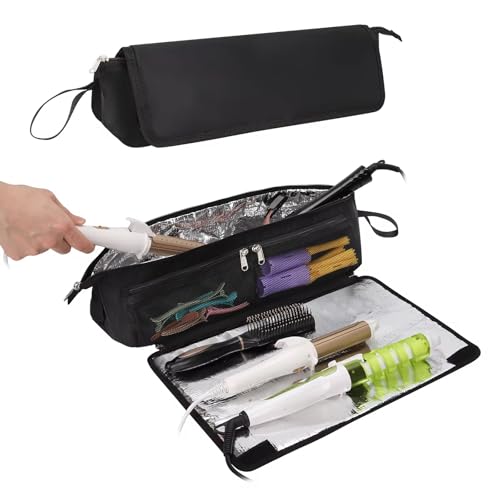 Image of Coslifestore- Hot Hair Tools Travel Bag with Heat Resistant Removable Mat, Hair Accessories Organizer Case, Women Travel Essentials, Storage Pouch for Curling Iron, Straightener, Flat Iron, hair dryer