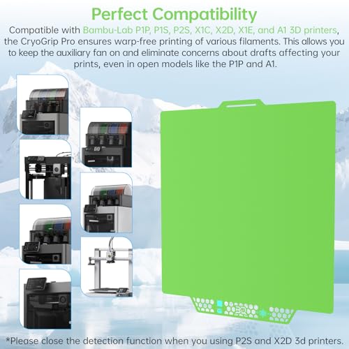 Image of BIQU CryoGrip Pro Glacier-Green 257x257MM for Bambu-Lab P1P /P1S /P2S /X1C /X1E /A1 3D Printers Panda Build Plate Double Sided Upgrade Removable Surface Platform