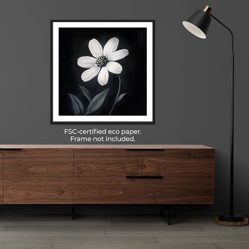 Black And White Daisy Wall Art, Minimalist Flower Print, 12x12in (30x30cm) — view 6