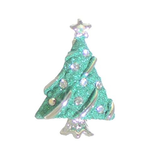 AJ Fashion Jewellery Christmas Spruce Silver Plated Green Christmas Tree Brooch by Rodney