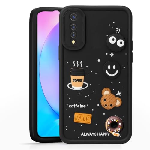 Image of Bintage Cute Fun Ball | Taddy Cartoon 3D Smiley Coffee Cup | Milk Donut | Full Protection Rubber Back Cover Compatible for Vivo V1907 / Vivo S1 - Black