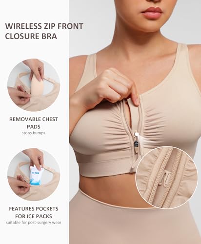 FeelinGirl Zip Front Closure Bras for Women No Underwire Compression Post Surgery Bra with Wide Adjustable Straps3