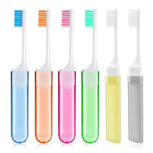 WLLHYF Pack de 6 cepillos de dientes de viaje plegables Cepillo de dientes suave portátil para adultos y niños Camping Viaje Casa Cepillos de cerdas suaves para encías sensibles